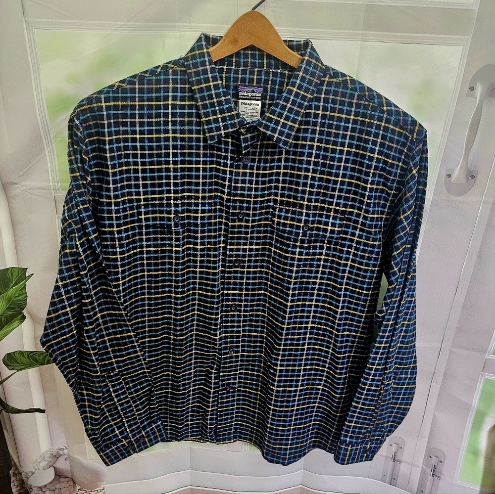 Patagonia Mens Fjord  Organic‎ Cotton Long Sleeve Button Up Plaid Shirt Size XL
